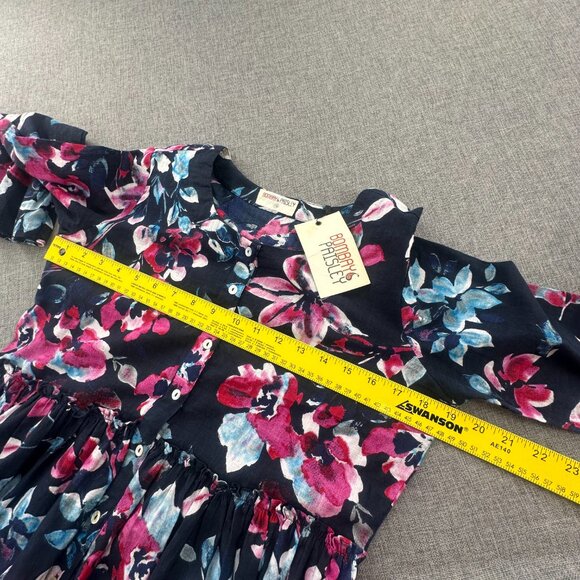 NEW! Bombay Paisley Babydoll Dress Womens XS Floral Navy Blue Fusia 100% Cotton - Picture 9 of 16